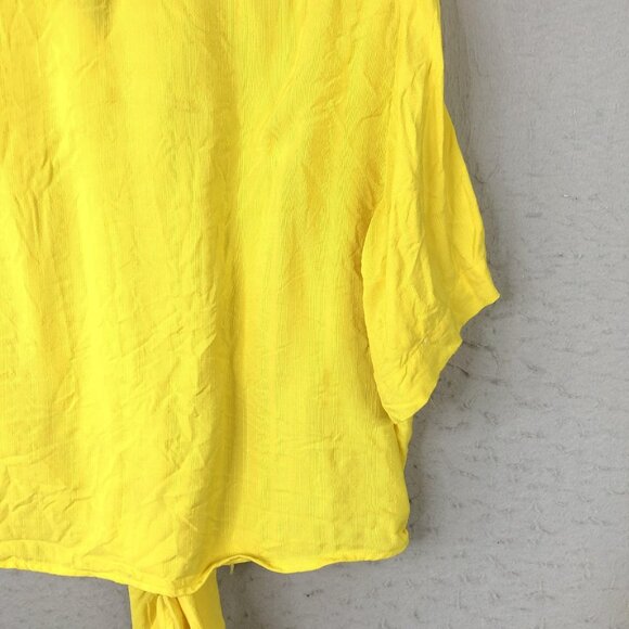 Rosie Assoulin Shirt Womens Medium Yellow Tie Front Short Sleeve 100% Viscose NY - Picture 14 of 16